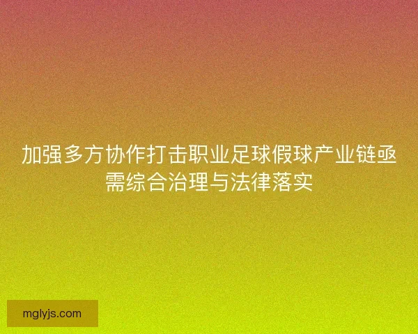 加强多方协作打击职业足球假球产业链亟需综合治理与法律落实